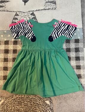Mini Boden Girls' Wildlife Appliqué Dress,Jungle Green Zebra